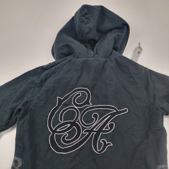 Vintage Y2K Christian Audiger Zip Distressed Faux Fur Lined Hoodie Women's Small - Picture 12 of 12